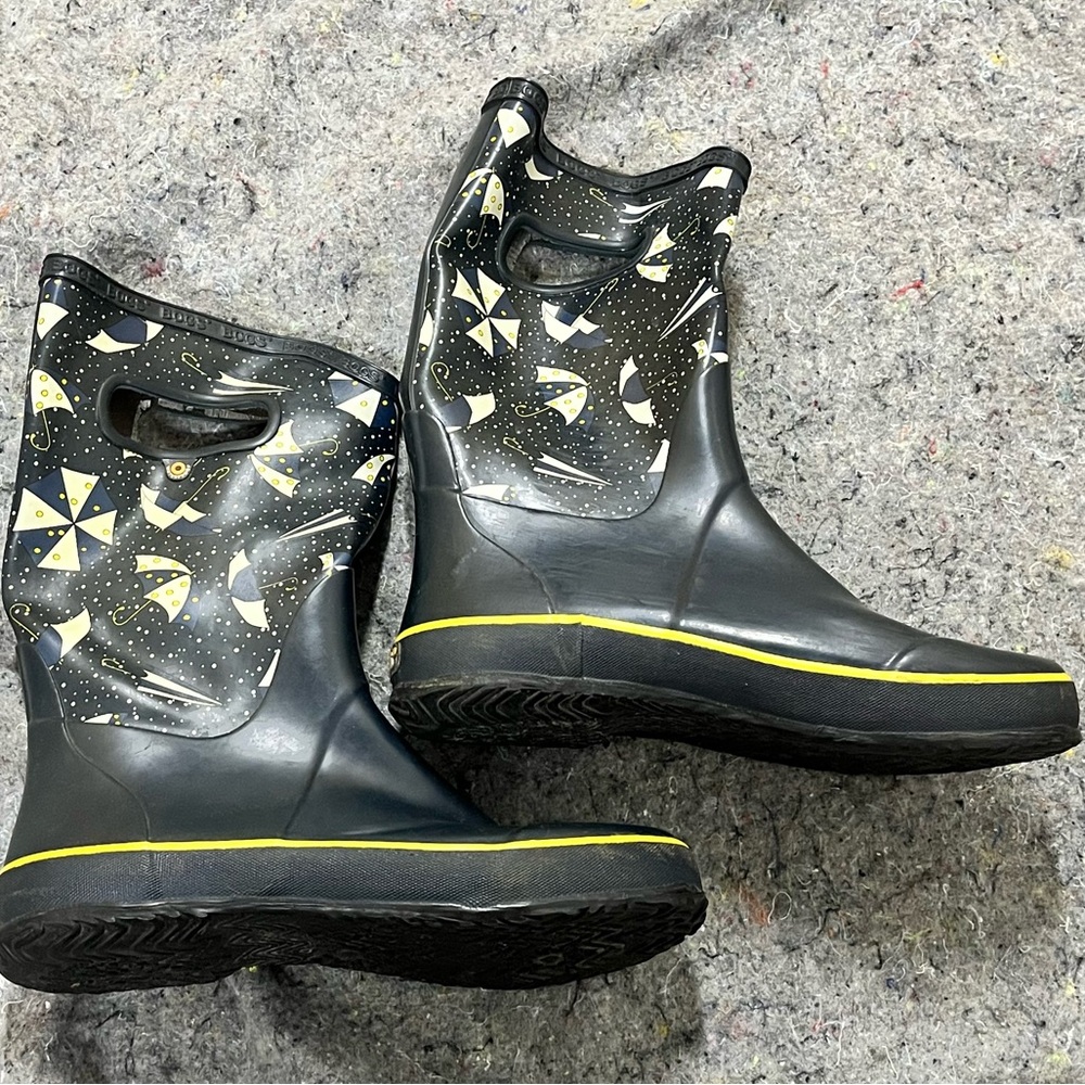 Bogs Rainboot Youth 6  Waterproof Insulated Pull On Umbrellas Black 72218-4637